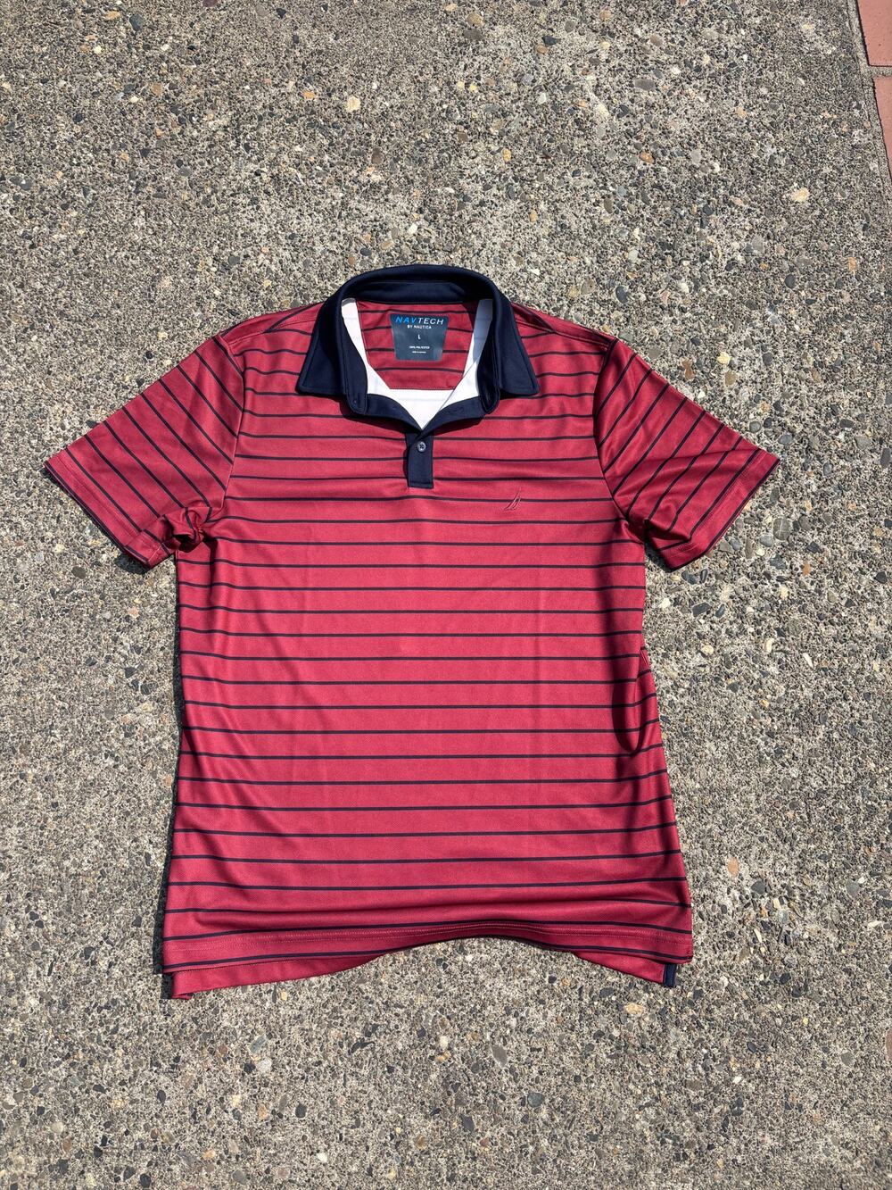 Nautica Navtech Men's Performance Polo Maroon Navy Strip